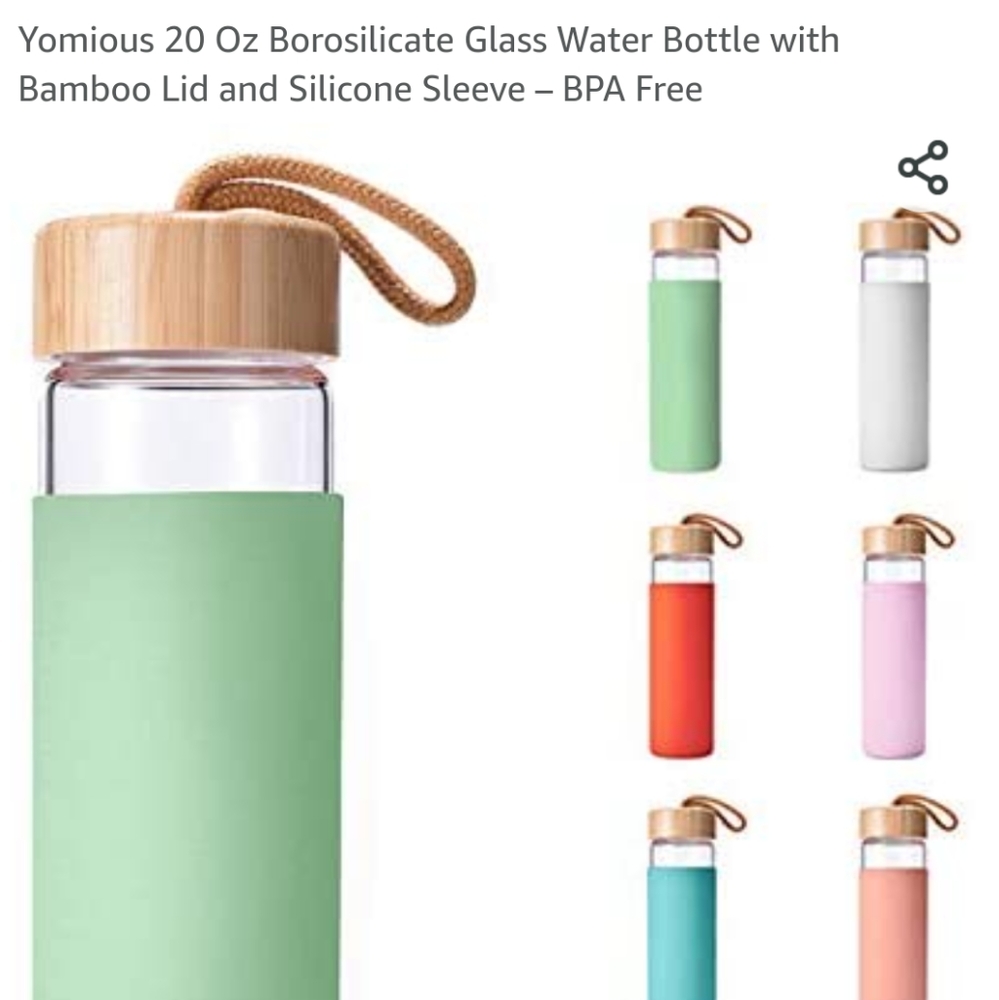 Yomious 20oz borosilicate glass water bottle